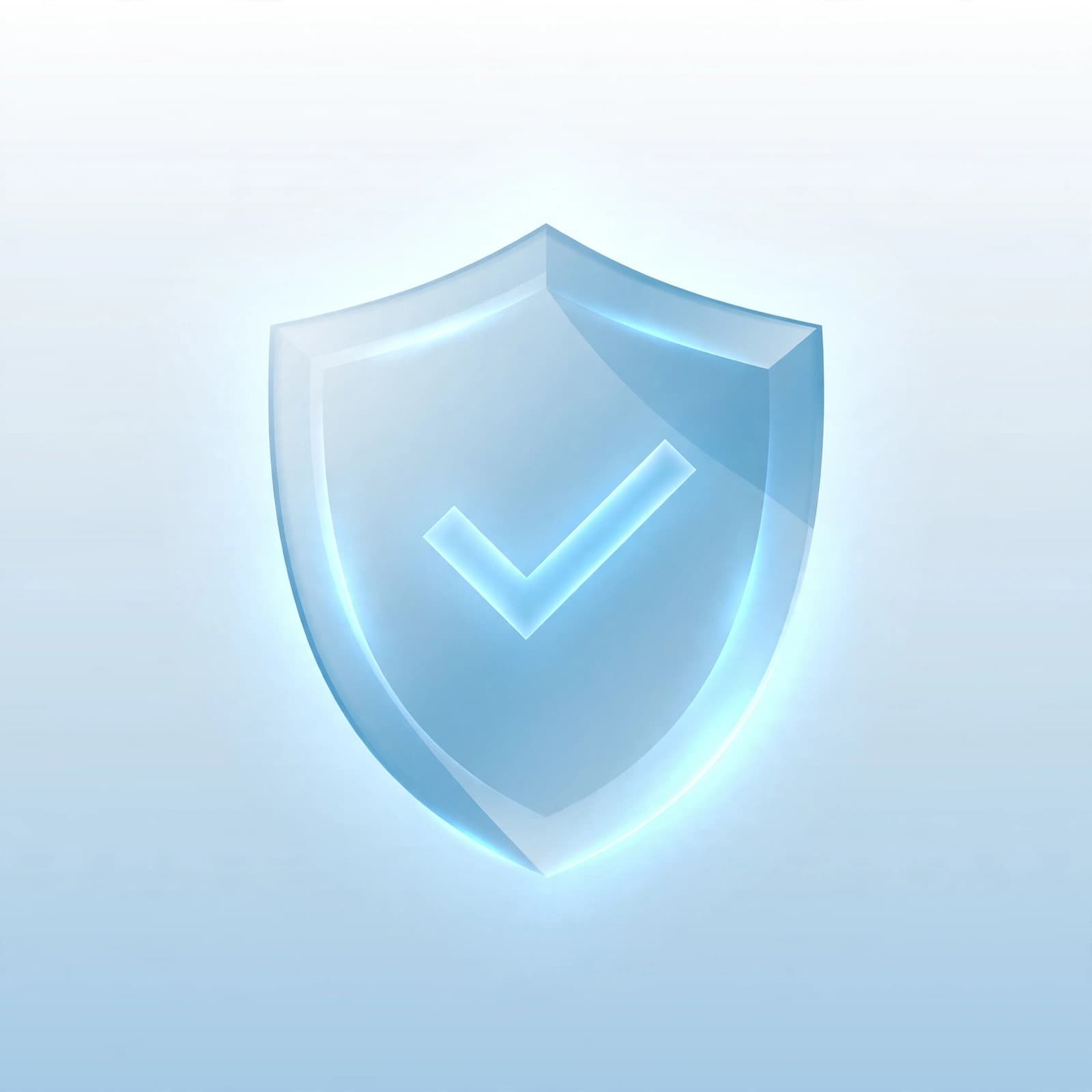 Translucent blue shield with a checkmark emblem glowing softly